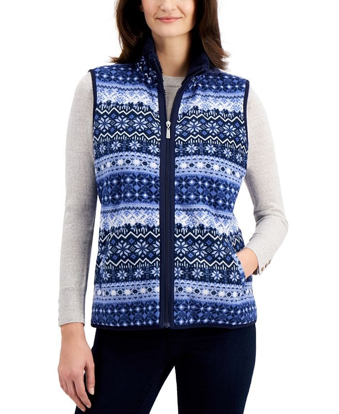 Karen Scott Women's Fair Isle Zip Front Vest Blue Size S