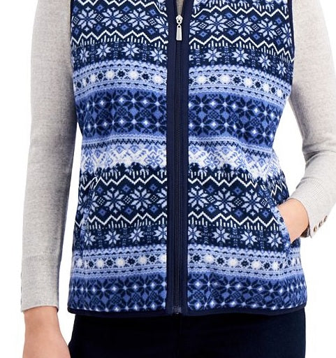 Karen Scott Women's Fair Isle Zip Front Vest Blue Size S