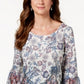 Style & Co. Women's Printed Flare Sleeve Blouse White/Blue  Size XX-Large