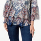 Style & Co. Women's Printed Flare Sleeve Blouse White/Blue  Size XX-Large