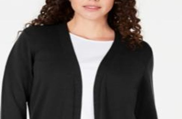 Karen Scott Women's Open Front Button Cuffed Cardigan Black Size Small