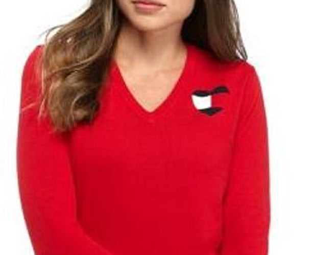Tommy Hilfiger Women's Cotton Logo Heart Sweater Red Size Medium