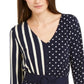 Alfani Women's Tie Polka Dot 3/4 Sleeve Blouse Party Top Blue Size Petite Medium