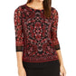 Charter Club Women's Printed Boat Neck Top Red Size X-Small