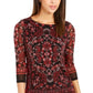 Charter Club Women's Printed Boat Neck Top Red Size X-Small