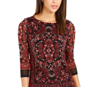 Charter Club Women's Printed Boat Neck Top Red Size X-Small