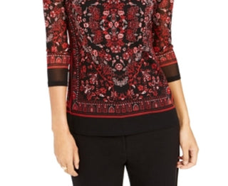 Charter Club Women's Printed Boat Neck Top Red Size X-Small