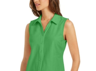 Charter Club Women's Cotton Pique Sleeveless Shirt Green Size 18