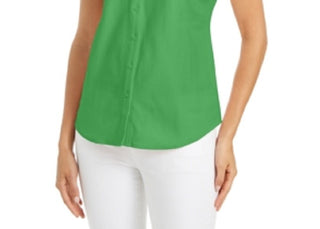 Charter Club Women's Cotton Pique Sleeveless Shirt Green Size 18