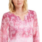 JM Collection Women's Paisley Print Embellished Split Neck Top Pink Size X-Large
