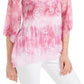 JM Collection Women's Paisley Print Embellished Split Neck Top Pink Size X-Large
