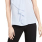 Calvin Klein Women's Sleeveless Ruffled Blouse Blue Size Small
