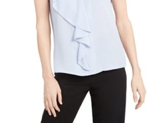 Calvin Klein Women's Sleeveless Ruffled Blouse Blue Size Small
