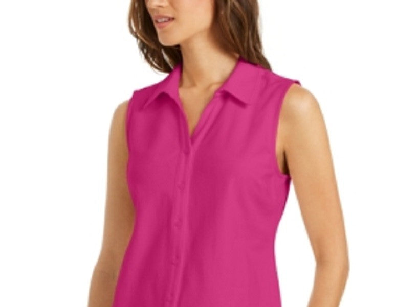 Charter Club Women's Cotton Pique Sleeveless Shirt Pink Size 18