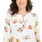 JM Collection Women's Printed Pleated Back Blouse Yellow Size Small