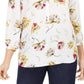 JM Collection Women's Printed Pleated Back Blouse Yellow Size Small