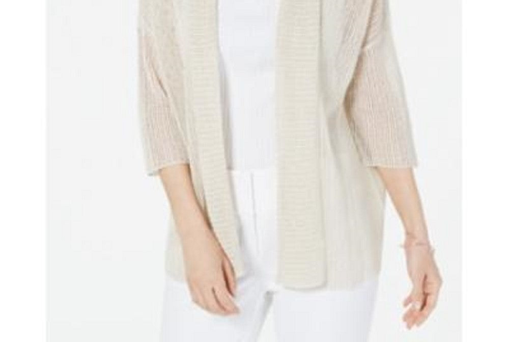 Alfani Women's Linen Blend Open Stitch Kimono Beige Size Small