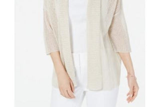 Alfani Women's Linen Blend Open Stitch Kimono Beige Size Small