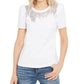 INC International Concepts Women's Sequin Fringe Cotton T-Shirt White Size Petite Medium