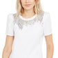 INC International Concepts Women's Sequin Fringe Cotton T-Shirt White Size Petite Medium