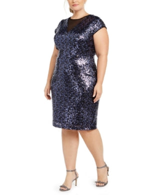 Teeze Me Women's Plus Sequined Party Dress Blue Size 16