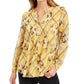Charter Club Women's Printed Split Neck Top Yellow Size X-Small