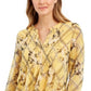 Charter Club Women's Printed Split Neck Top Yellow Size X-Small