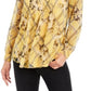 Charter Club Women's Printed Split Neck Top Yellow Size X-Small