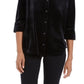 Charter Club Women's Button Front Velvet Top Black Size Petite L