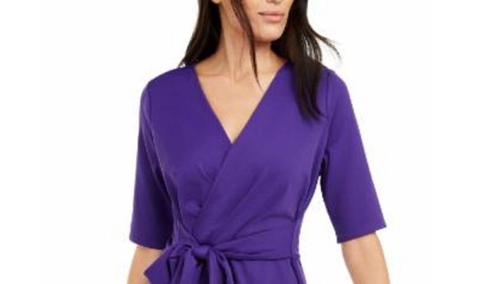 Alfani Women's Faux Wrap Elbow Sleeve Top Purple Size Petite L