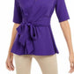 Alfani Women's Faux Wrap Elbow Sleeve Top Purple Size Petite L