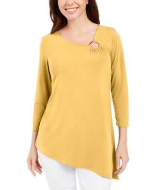 JM Collection Women's Asymmetrical Ring Tunic Yellow Size X-Large