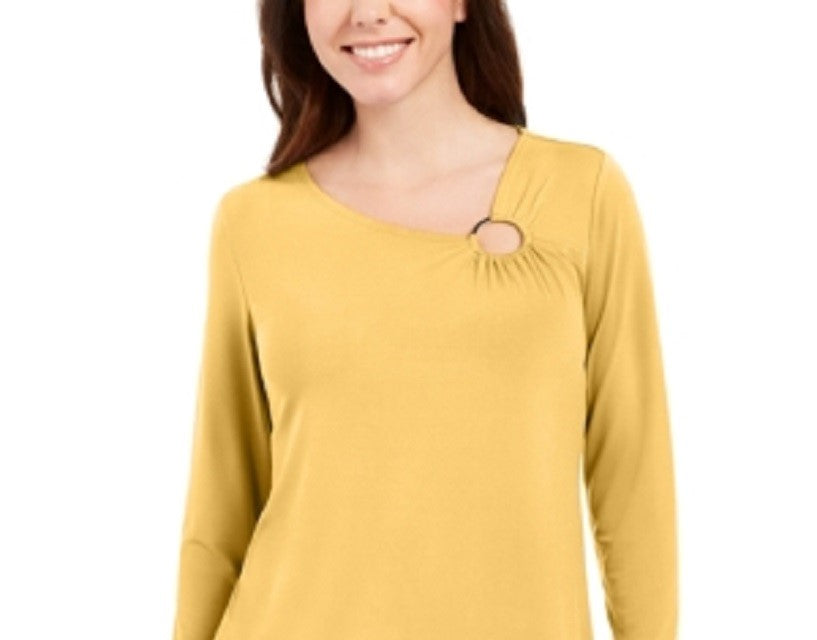JM Collection Women's Asymmetrical Ring Tunic Yellow Size X-Large