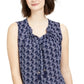 Charter Club Women's Printed Drawstring Neck Top Blue Size X-Large