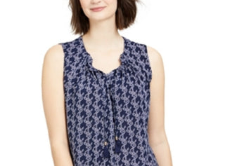 Charter Club Women's Printed Drawstring Neck Top Blue Size X-Large