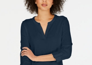 Charter Club Women's Supima Cotton Split Neck Top Red  Size Petite Small