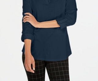 Charter Club Women's Supima Cotton Split Neck Top Red  Size Petite Small