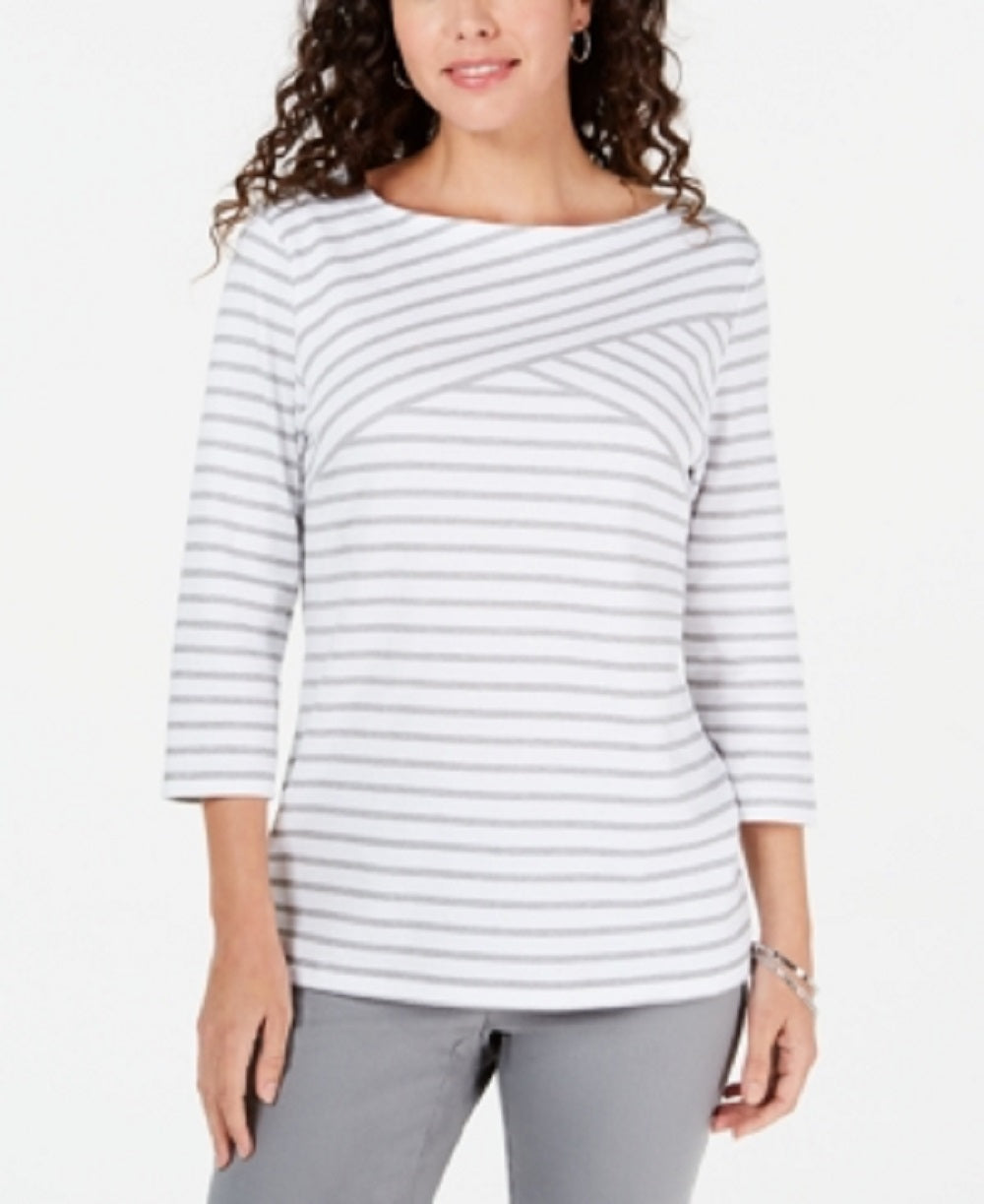 Karen Scott Women's Striped Crossover Top White Size X-Small