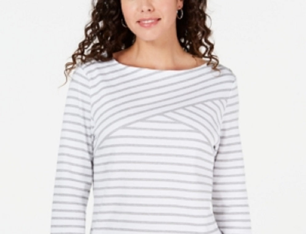 Karen Scott Women's Striped Crossover Top White Size X-Small