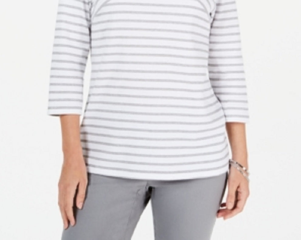 Karen Scott Women's Striped Crossover Top White Size X-Small