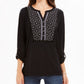 Style & Co Women's Cotton Embroidered Top Black Size X-Small