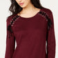 INC International Concepts Women's Lace-up Scoop Neck Top Red Size XX-Large