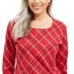 Karen Scott Women's Holly Plaid Embellished Top Red Size X-Small