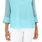 Charter Club Women's Split Sleeve Solid Knit Top Blue Size XX-Large
