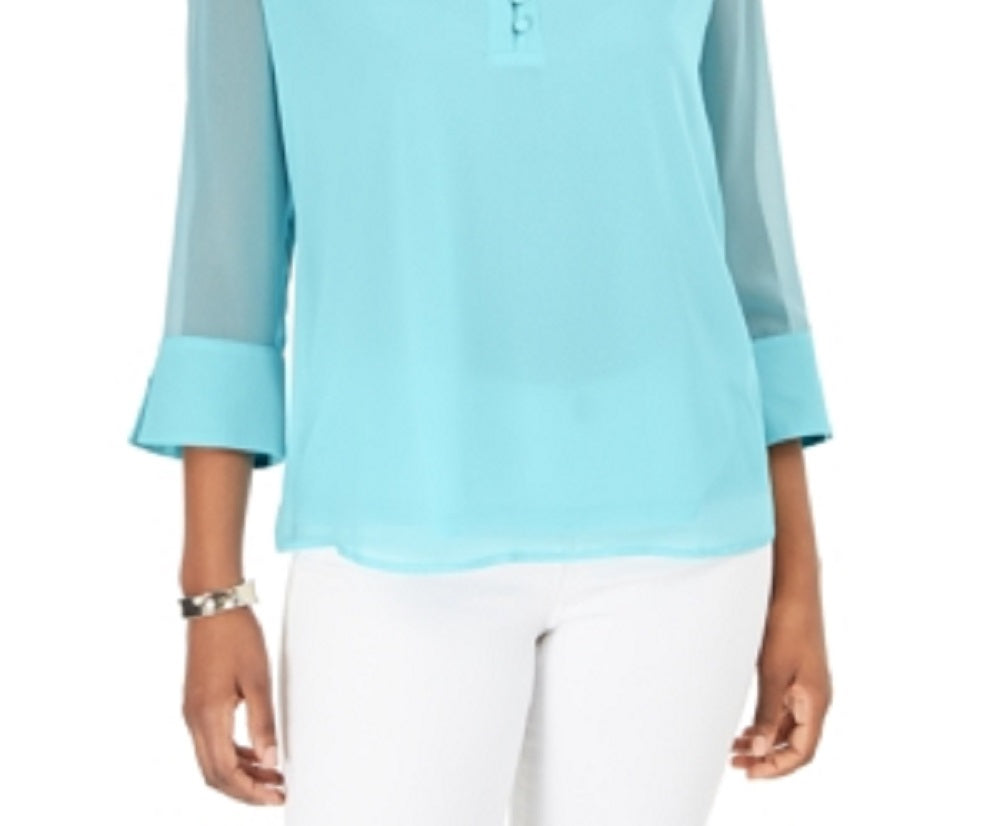 Charter Club Women's Split Sleeve Solid Knit Top Blue Size XX-Large