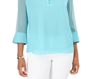 Charter Club Women's Split Sleeve Solid Knit Top Blue Size XX-Large