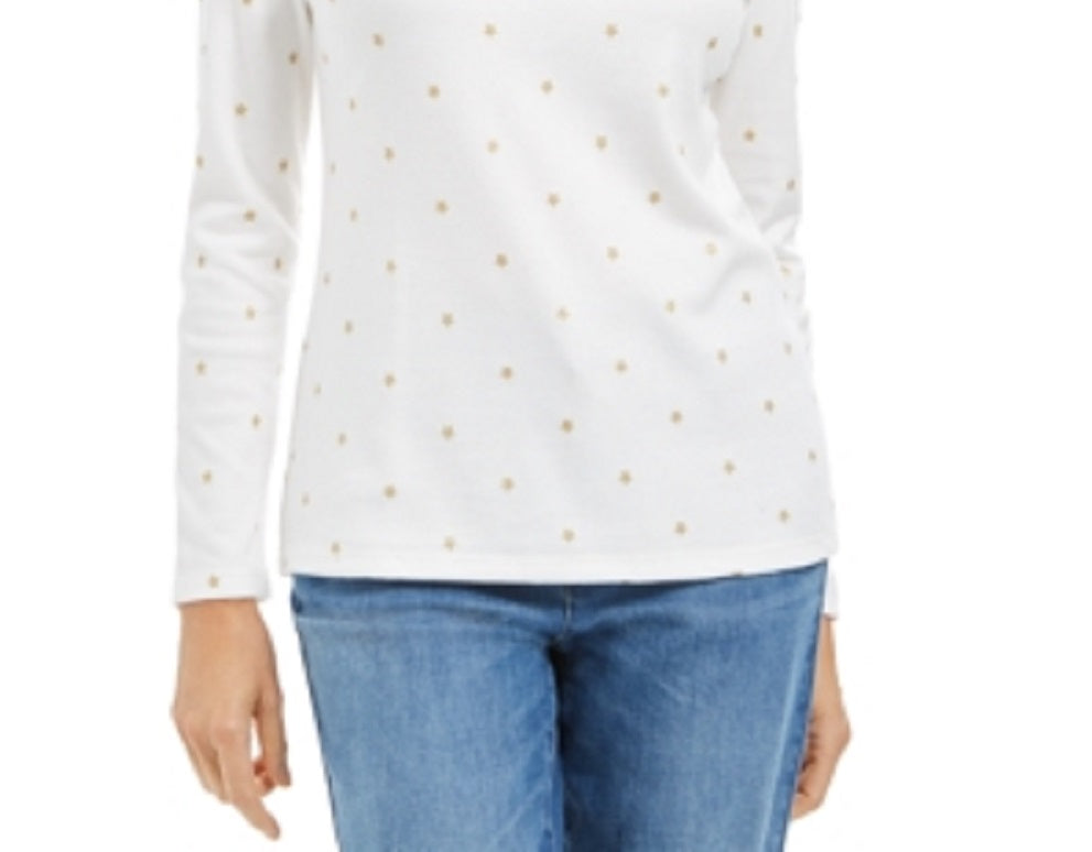 Karen Scott Women's Glitter Starburst Scoop-Neck Top White Size Small