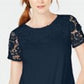 Charter Club Women's Cotton Lace Embellished T-Shirt Blue Size X-Small