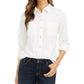 Charter Club Women's Button Down Cotton Corduroy Shirt White Size PSM