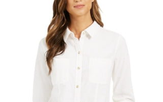 Charter Club Women's Button Down Cotton Corduroy Shirt White Size PSM